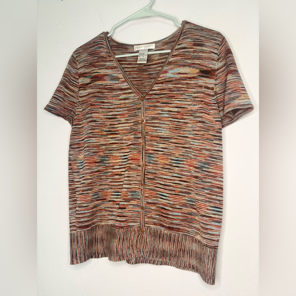NAPA VALLEY 100% SILK VINTAGE BUTTON DOWN SHORT SLEEVE CARDIGAN SZ MEDIUM